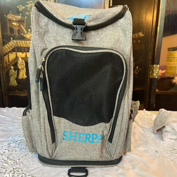Sherpa, gray and black backpack small pet carrier. ￼ - Picture 8 of 8